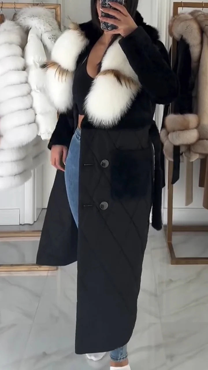 Women Fur Collar Patchwork Casual Coat