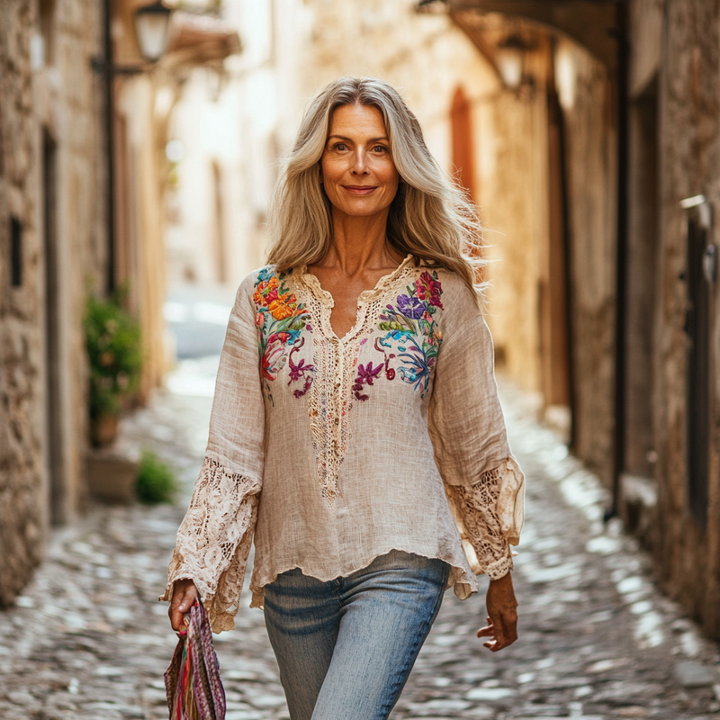 Women's Elegant Linen Long Sleeve Top 660c