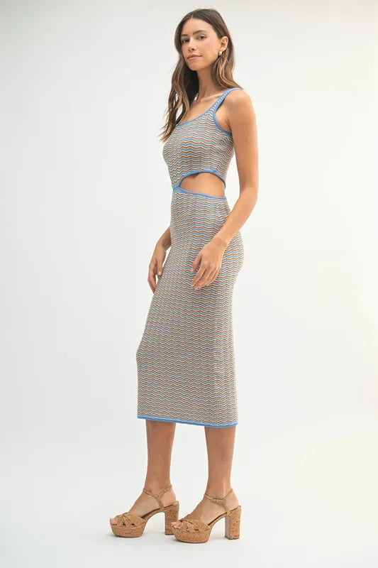 Multi Color Chevron Knit Bodycon Midi Dress