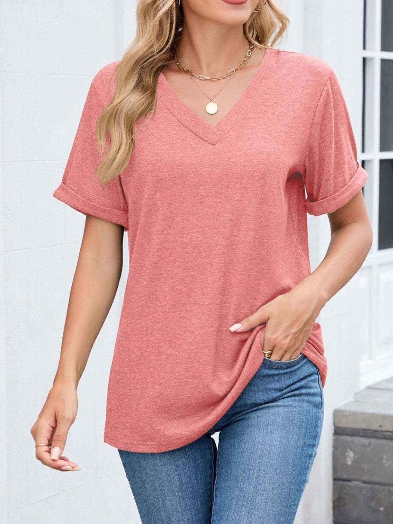 Casual V-Neck Short Sleeve T-Shirt