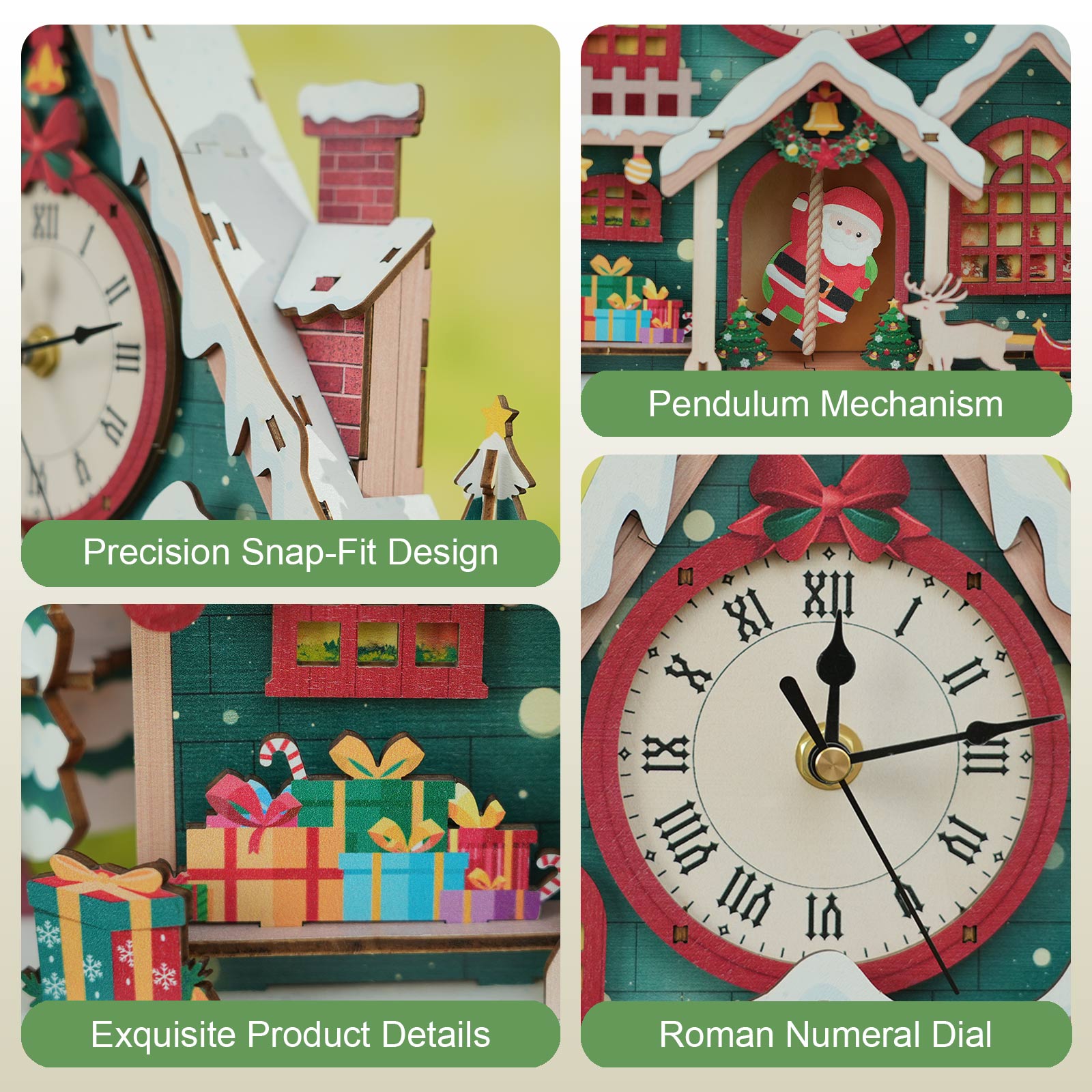 Christmas Snow House â€“ DIY Wooden Clock, 3D Puzzle Craft Kit