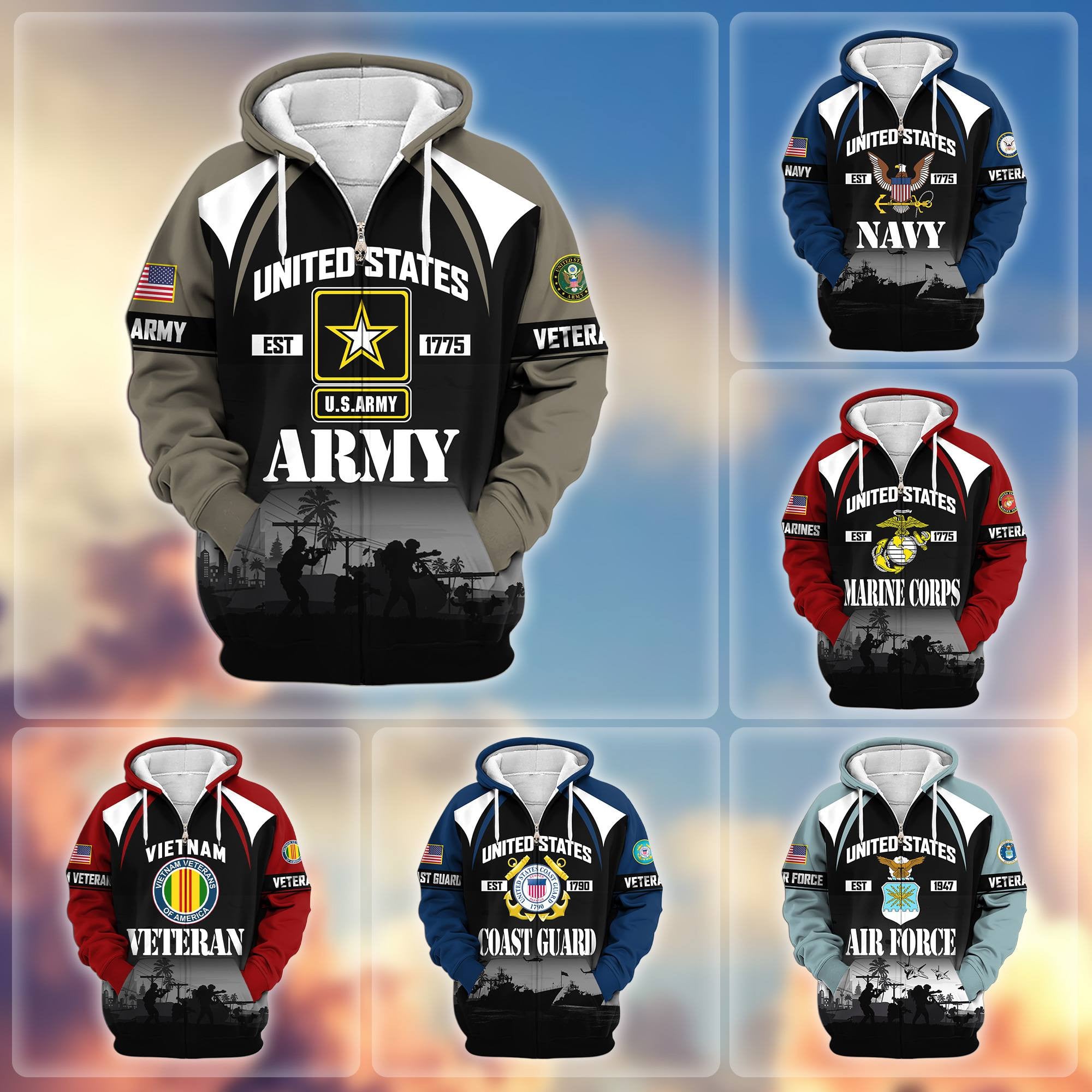 Premium US Veterans Zip Hoodie