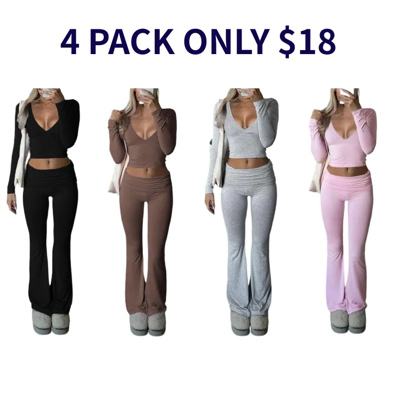 Elegant Casual V-Neck Long Sleeve Two-Piece Set