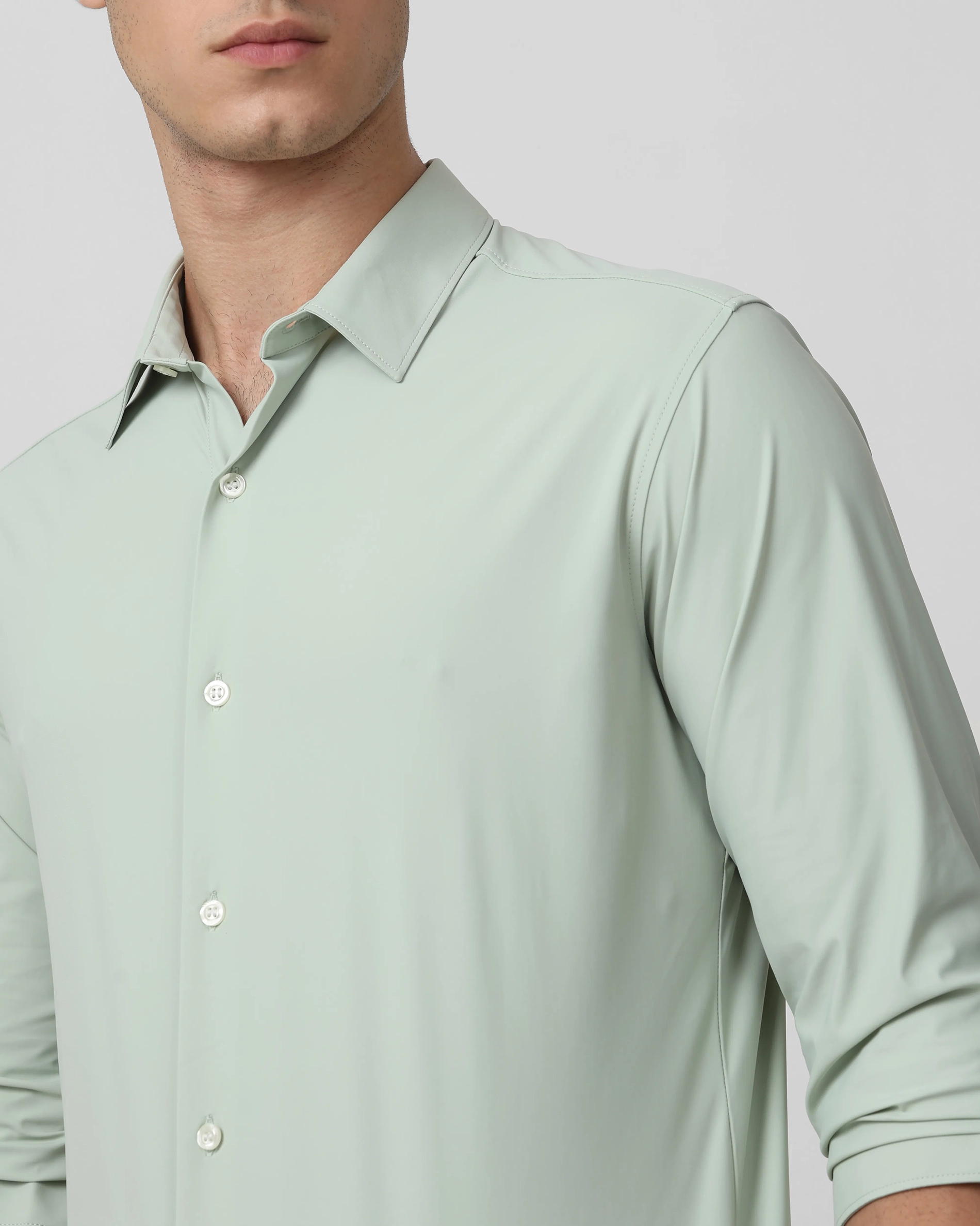 Leisure Soft And Comfortable Slim-Fit Dark Light Green Shirt