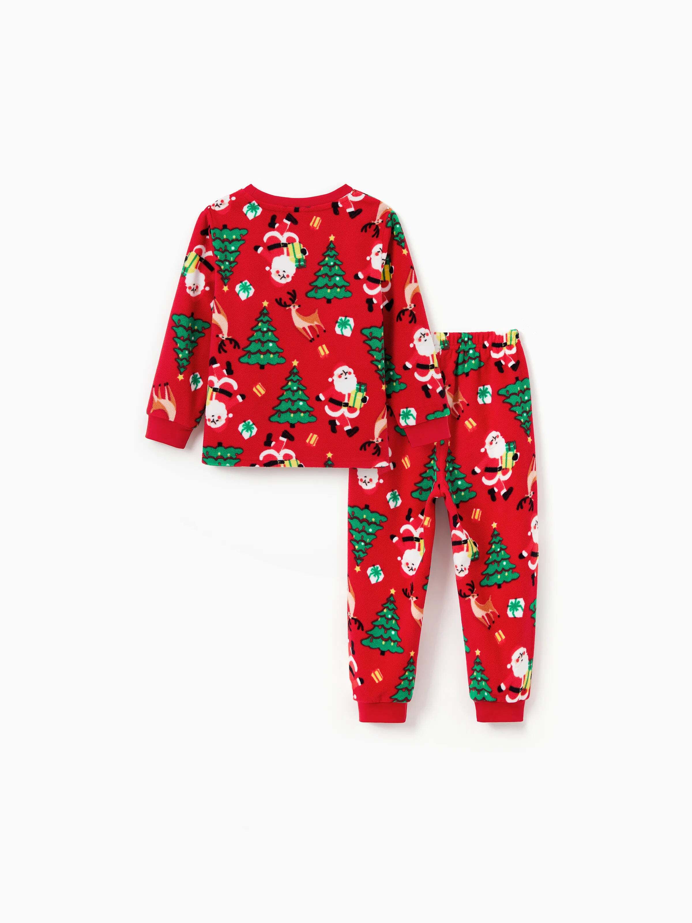Christmas Matching Family Pajamas Set Santa Claus and Christmas Tree Print Red Fleece PJS with Christmas Socks Red