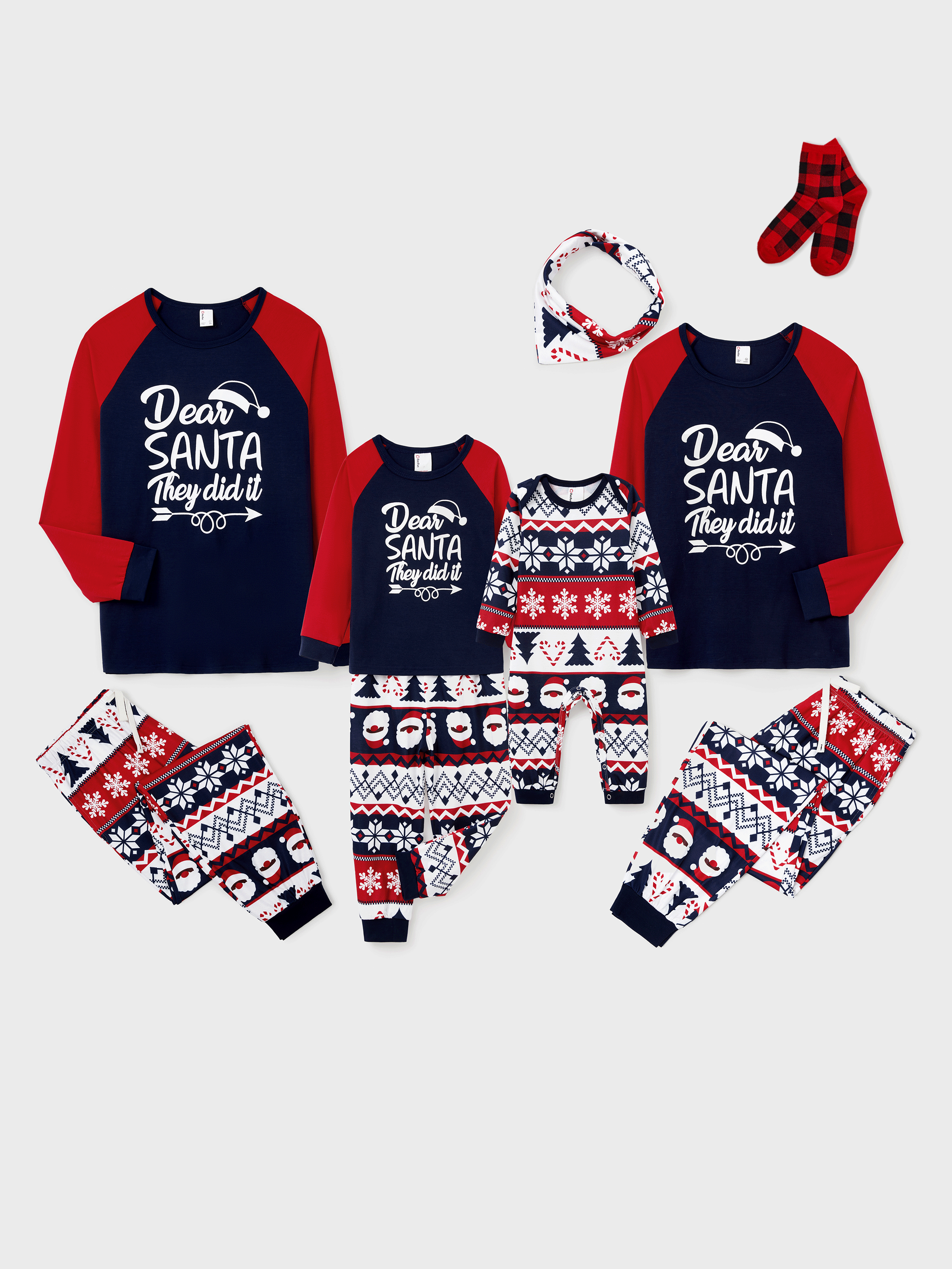 Christmas Matching Family Pajamas Set Glow In The Dark Santa Claus Print PJS with Christmas Socks Deep Blue