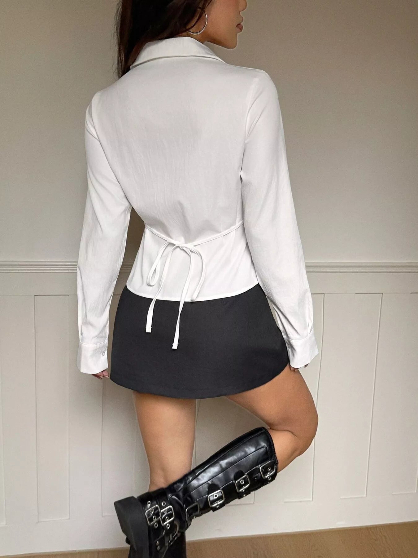 Slim Fit Ruched Front Long Sleeve Shirt