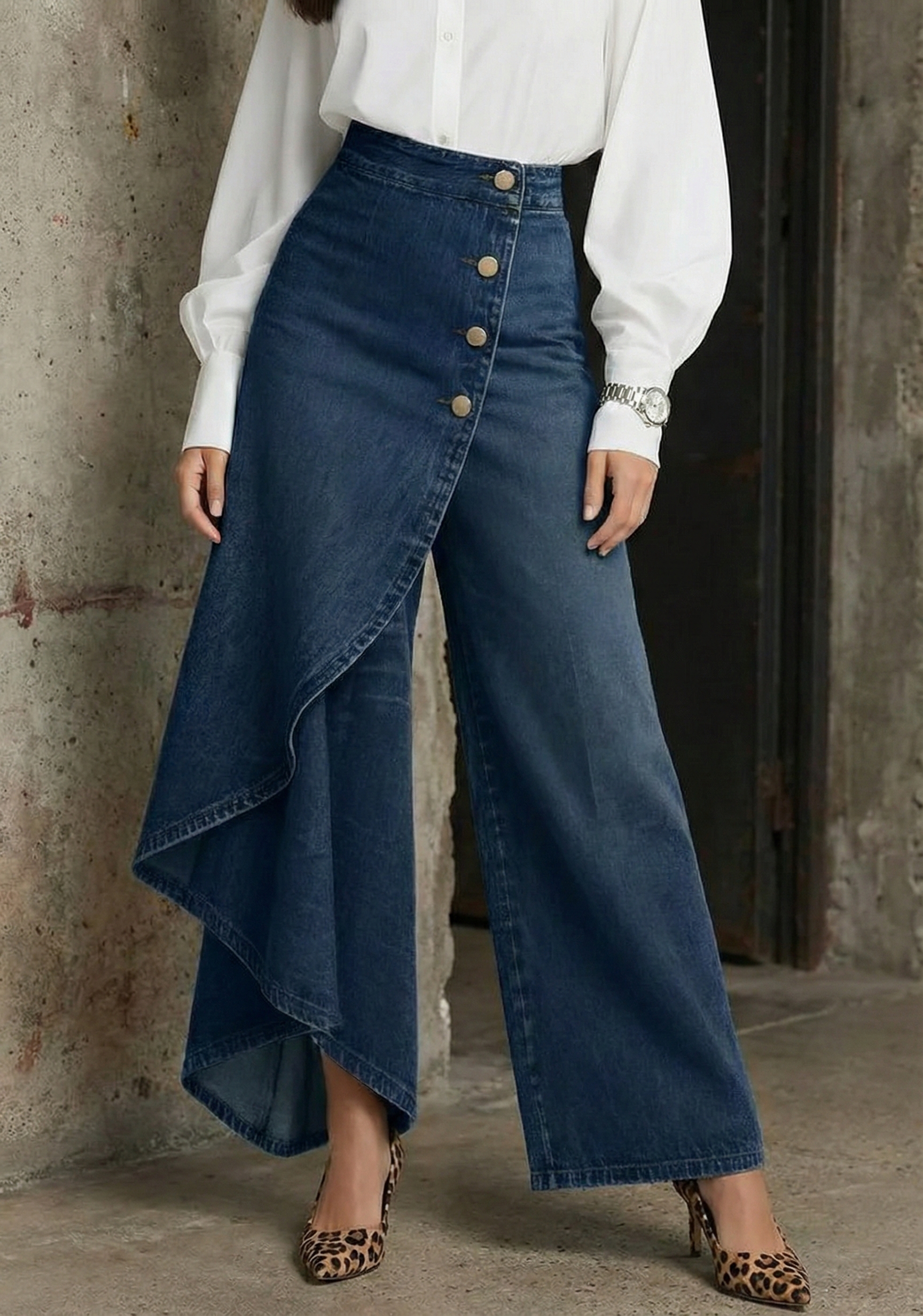 Women's Stylish Design High-waisted Relaxed Fit Wide-leg Jeans