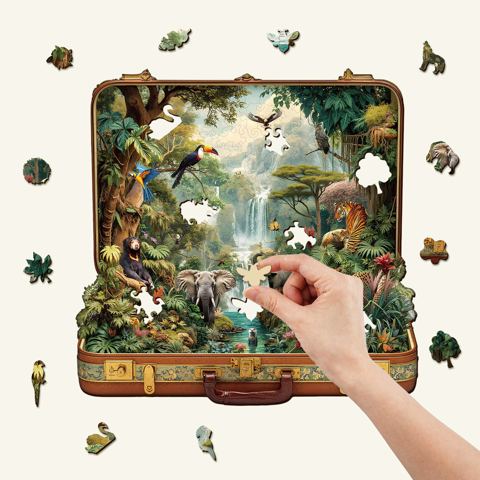 Suitcase Scenery-jungle animals Wooden Jigsaw Puzzle