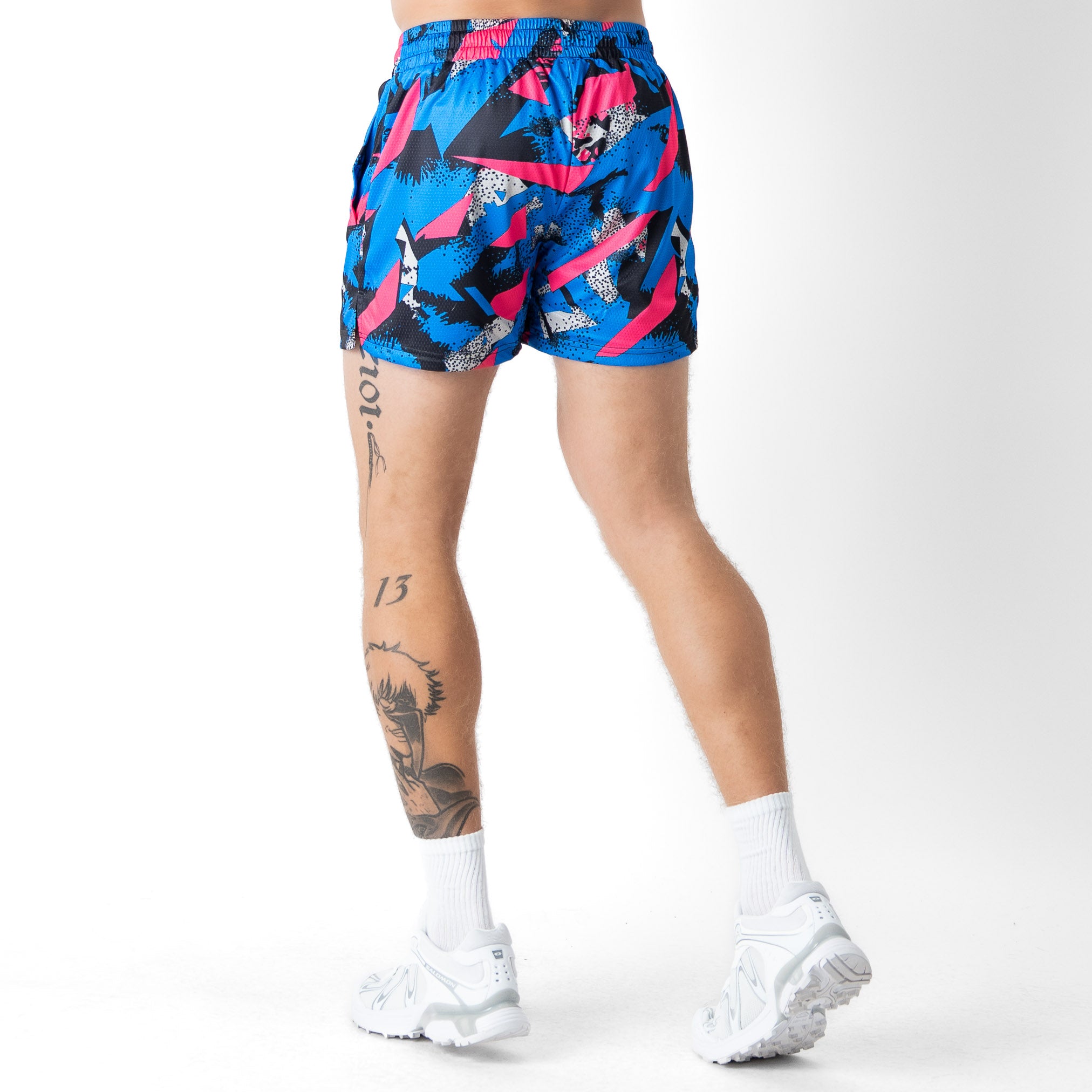 MUAY THAI SHORTS (MID THIGH CUT) RETRO - 80s BLUE