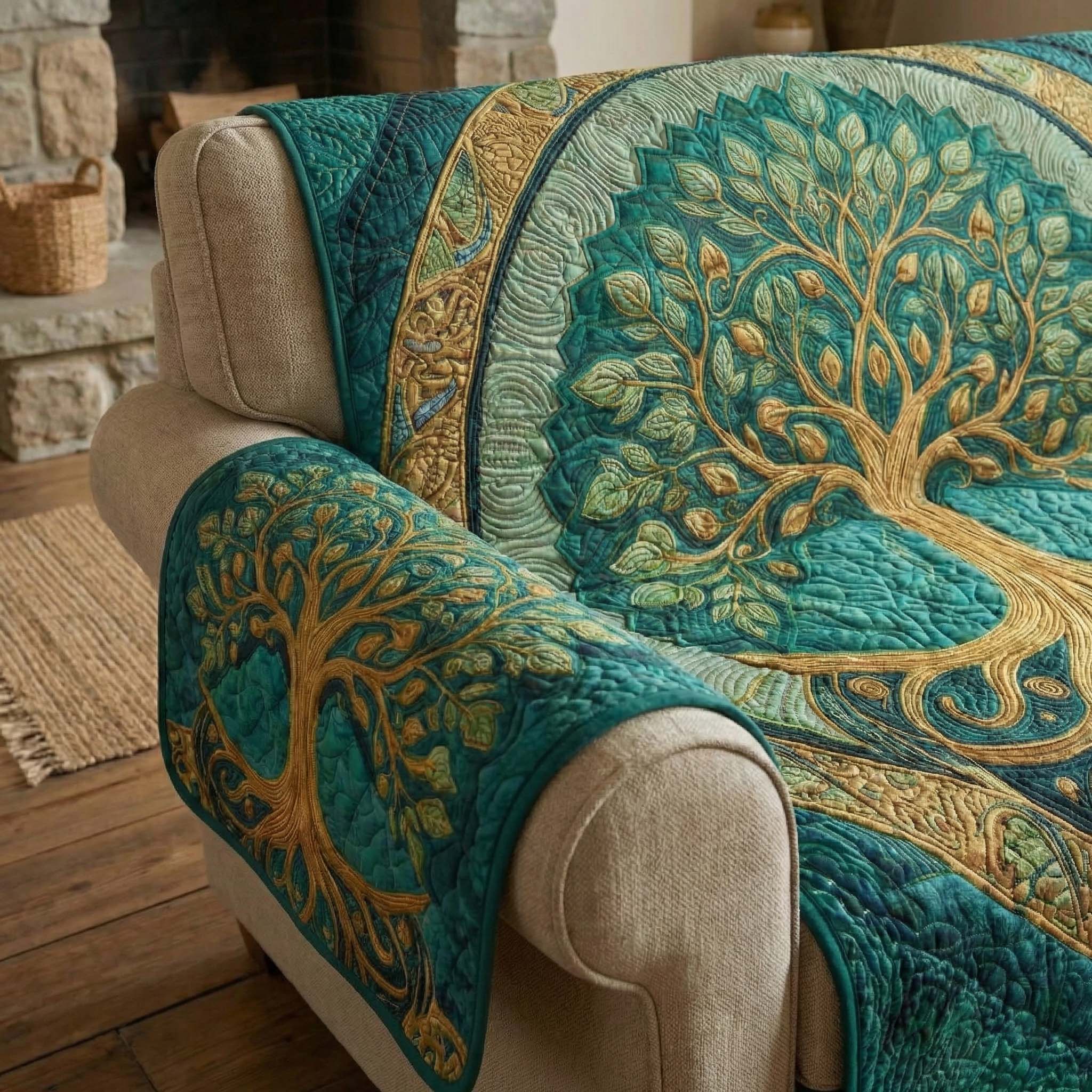 Emerald Roots Quilted Sofa Cover GFTOQM2789