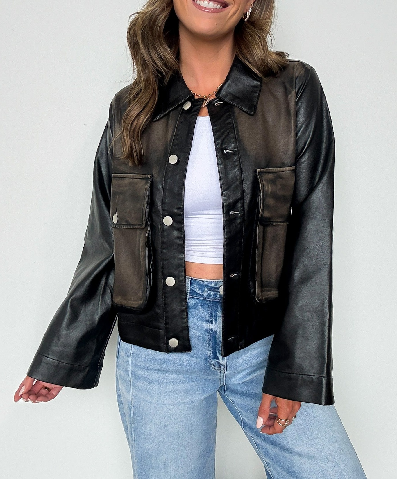 Washed Faux Leather Jacket
