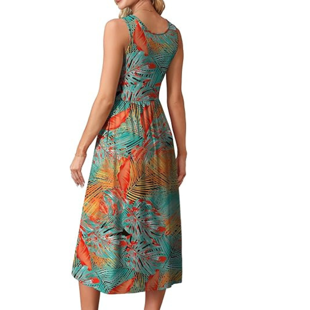 Casual Floral Dresses Maxi Dress Vacation Beach Sundresses  with Pockets