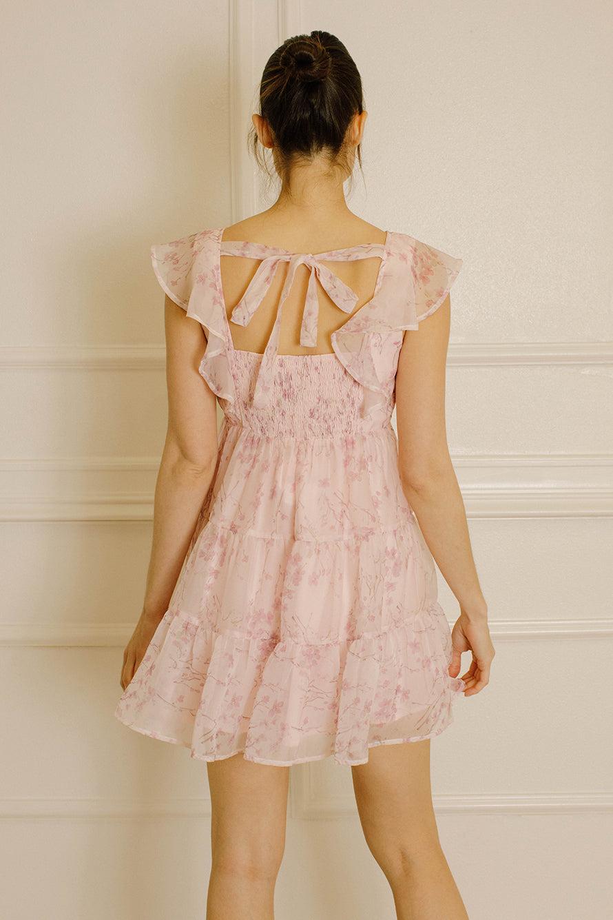 Aimee Cherry Blossom Ruffled Mini Dress