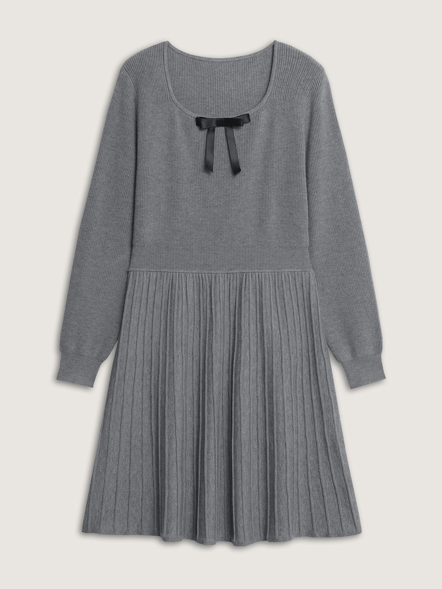 Bowknot Neckline Cinched-Waist A-Line Sweater Dress