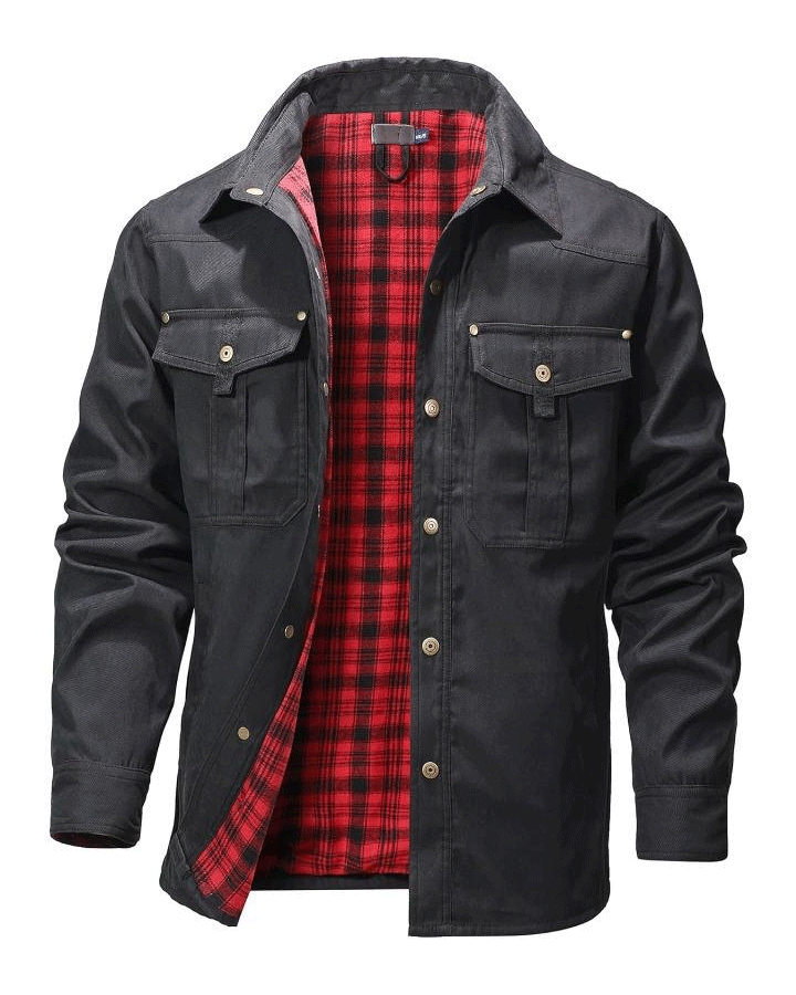 Men’s Flannel-Lined Western Shacket Jacket – Outdoor Twill Shirt Jacket