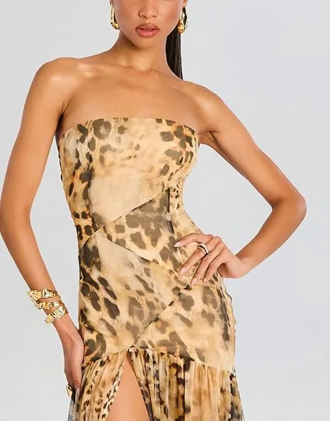 Women's Tube Top DressStrapless Backless High Slit Long Dress