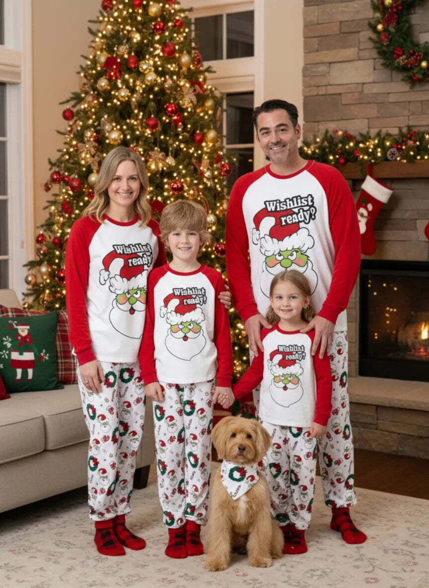 Christmas Matching Family Pajamas Set Christmas Grinch-themed Print PJS with Christmas Socks Red