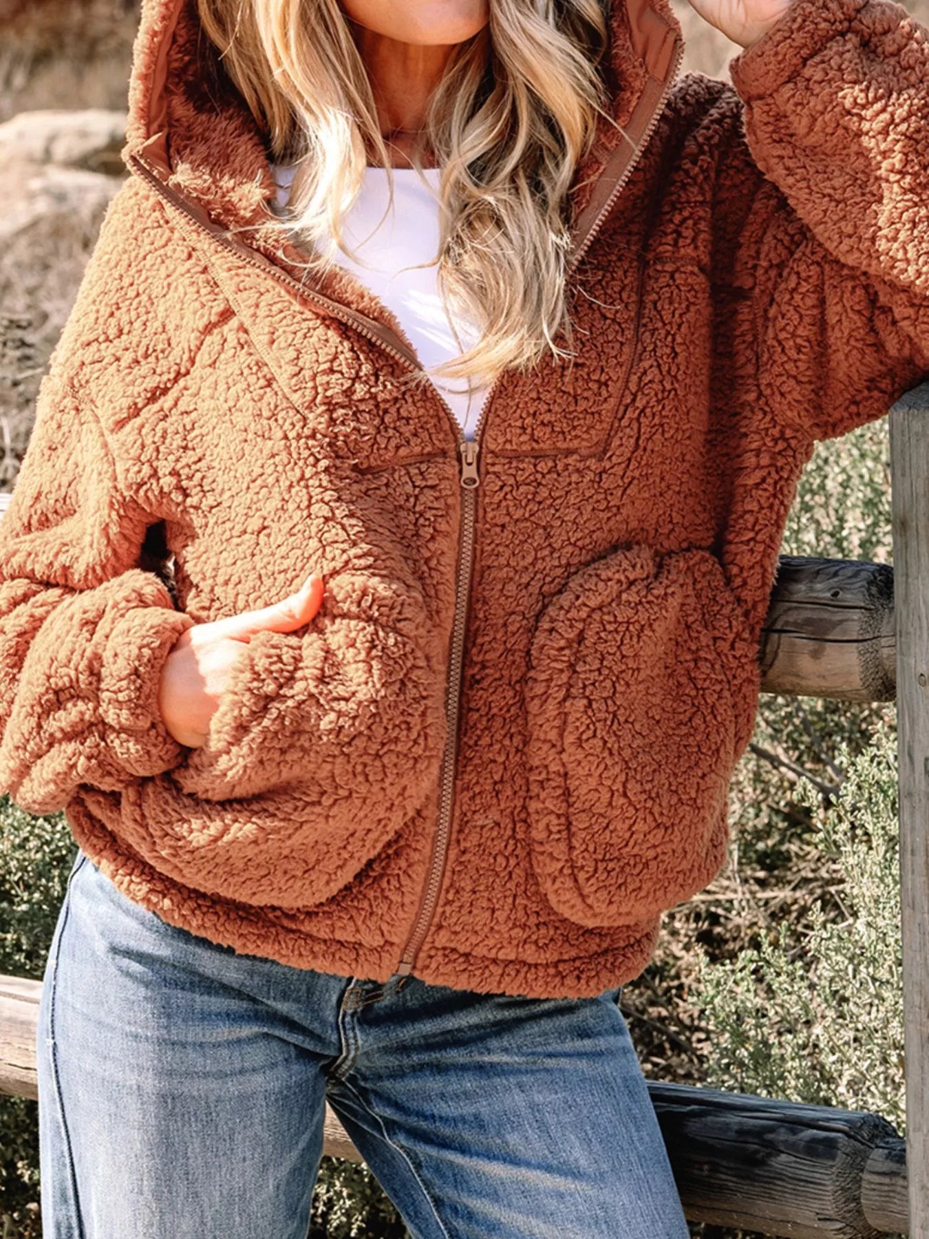 Zip Up Hooded Sherpa Jacket