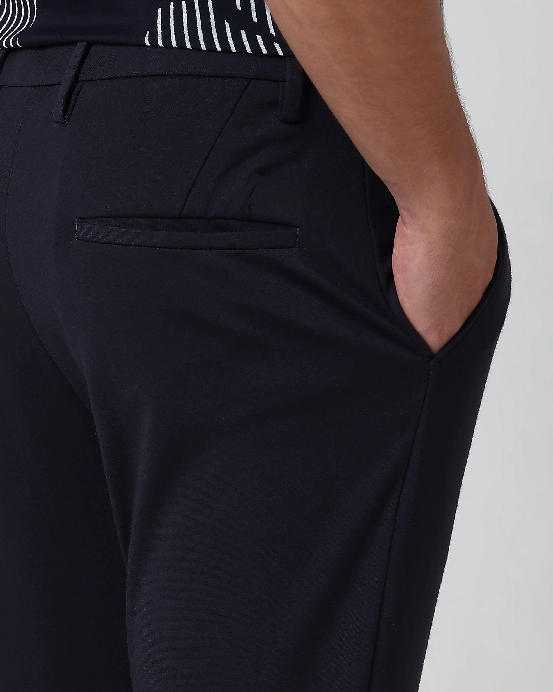 Classic Versatile Soft Slim-Fit Straight-Leg Navy Trousers