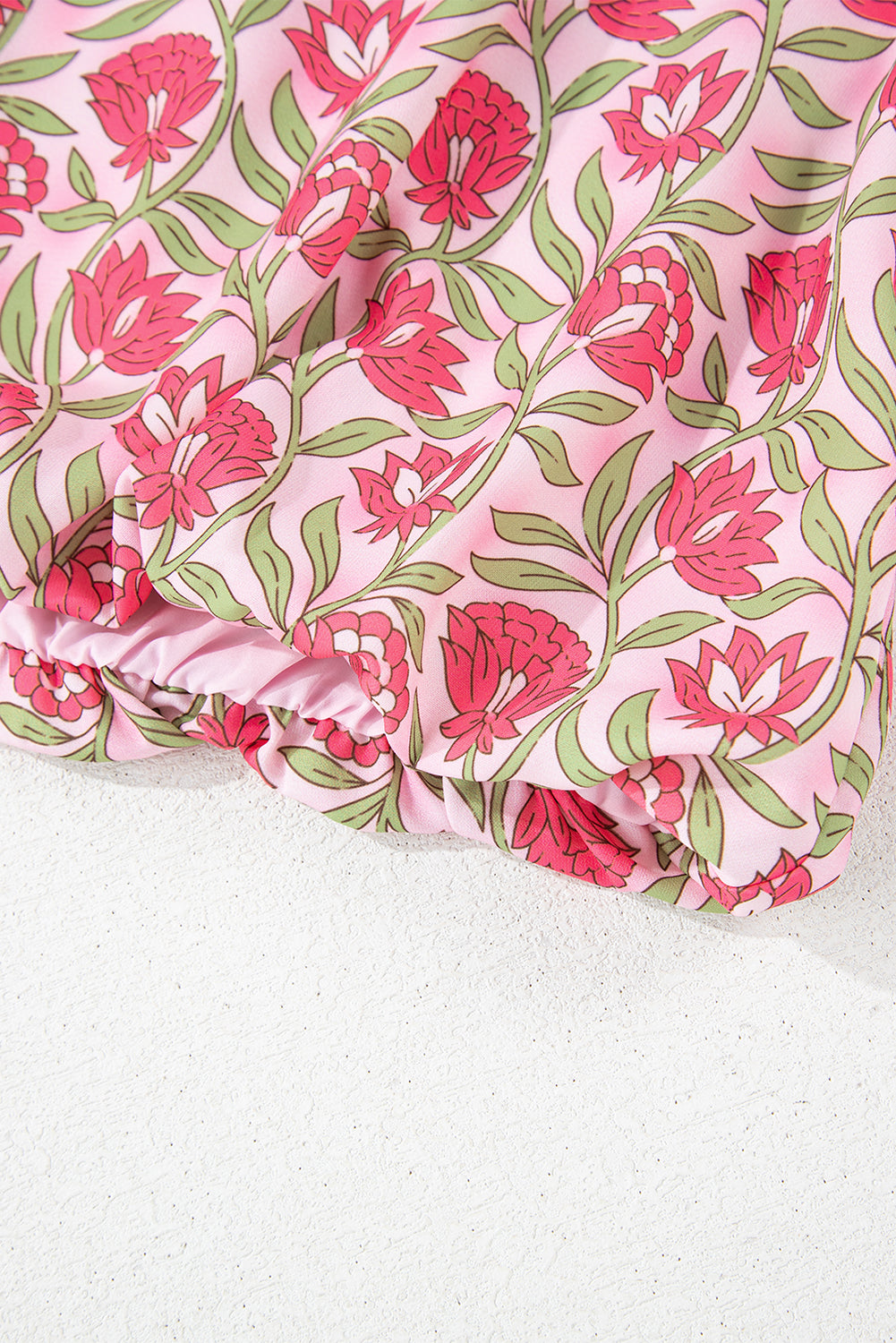 Pink Floral Print Puffy Cropped Tank And Mini Skirt Set