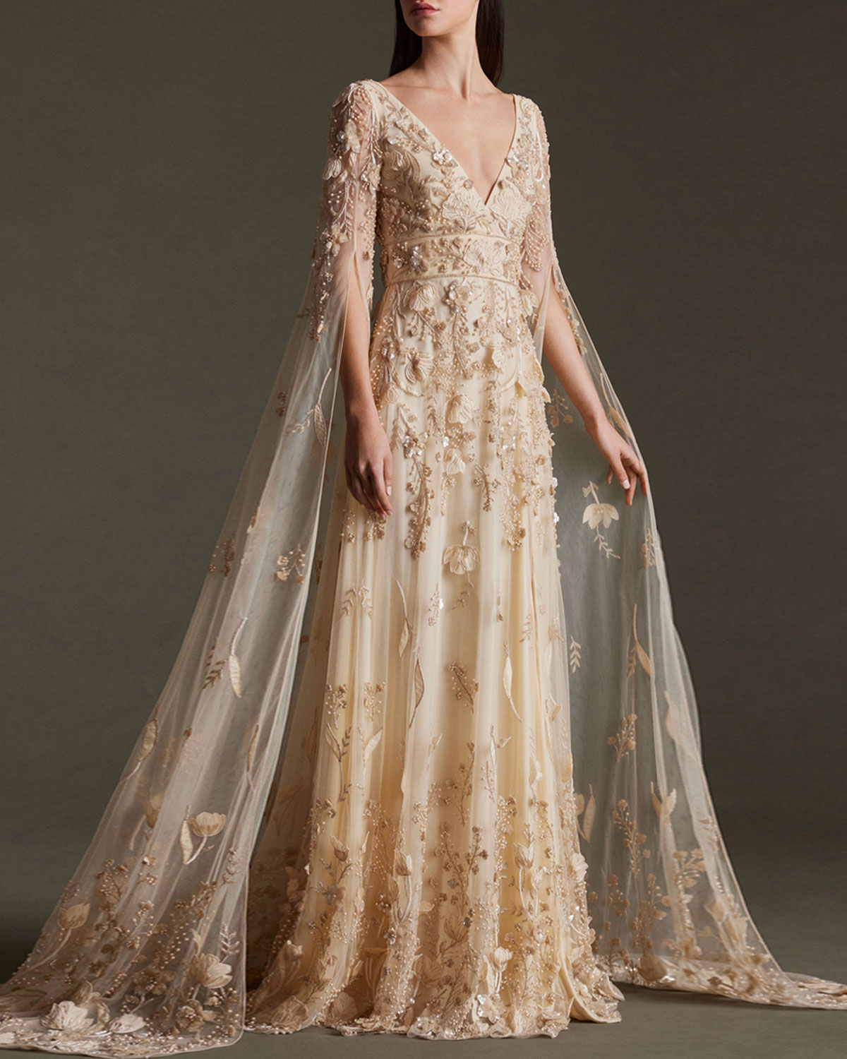 Floral Embroidered Tulle Gown