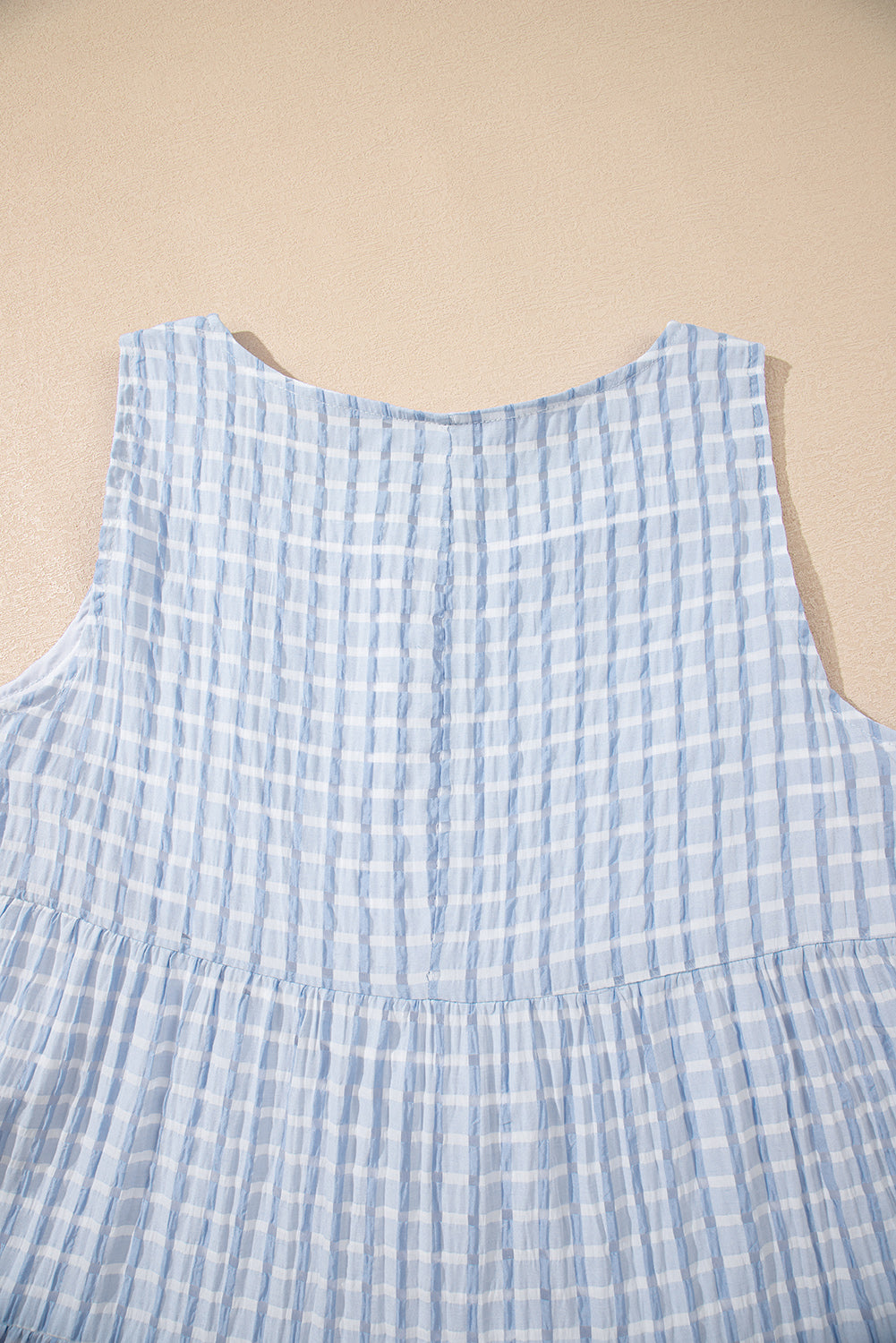 Light Blue Plaid Tiered A-line Sleeveless Mini Sundress