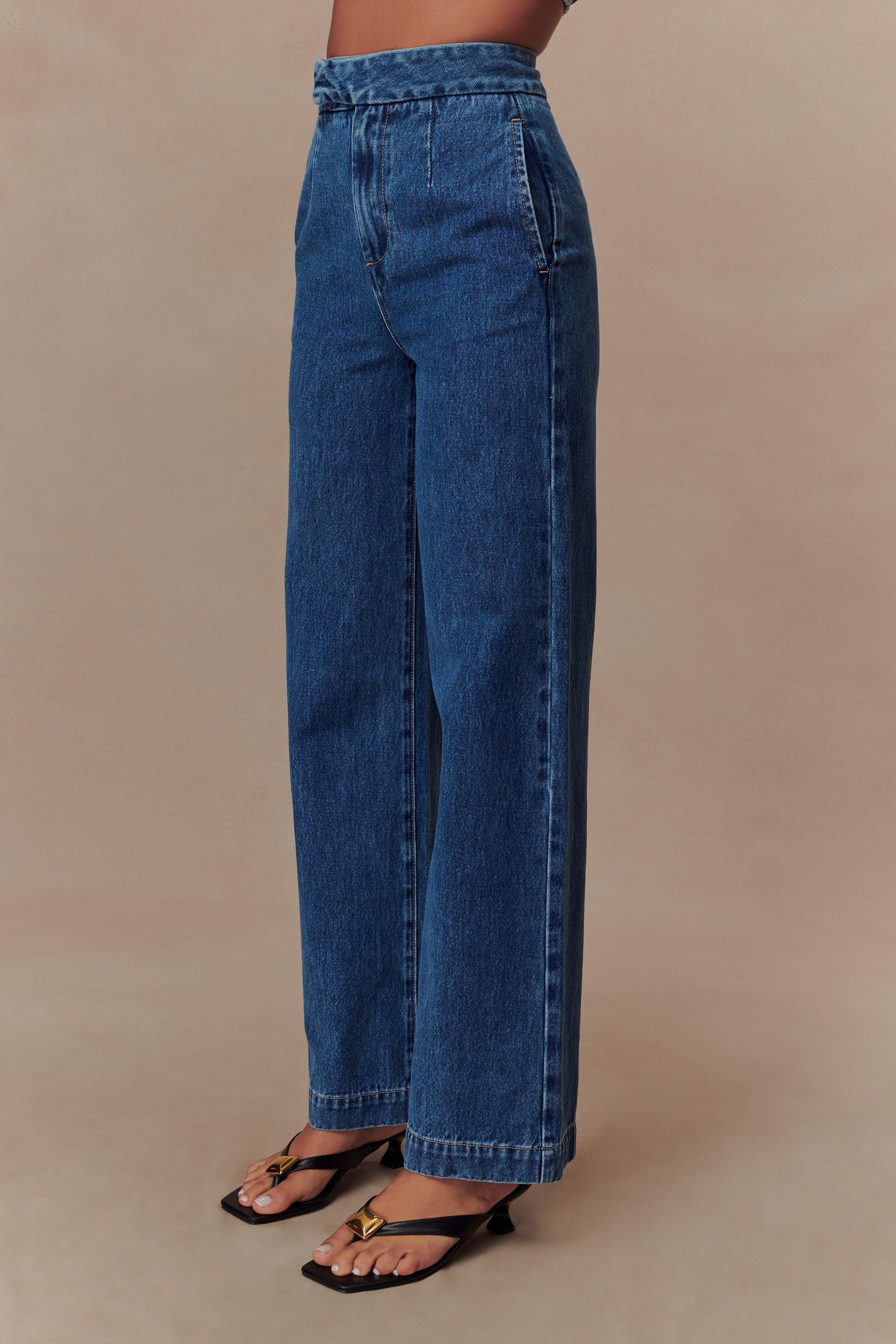 Blue Wide Leg Denim Jeans