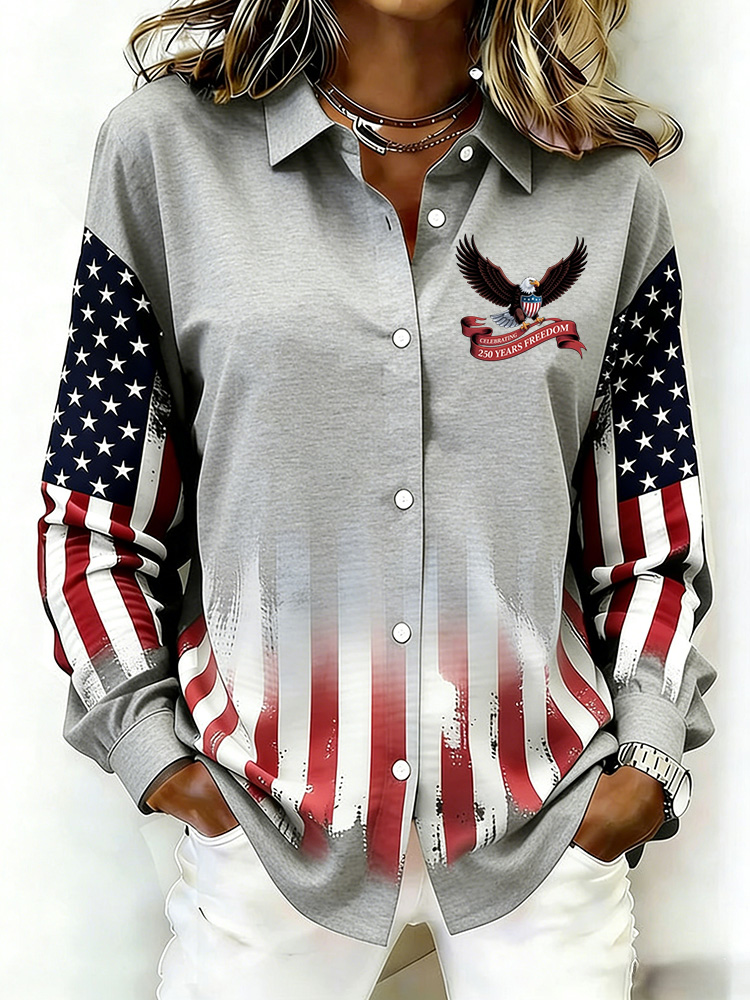 Ladies' Casual 250Th Anniversary Celebration Lapel Button Up Shirt