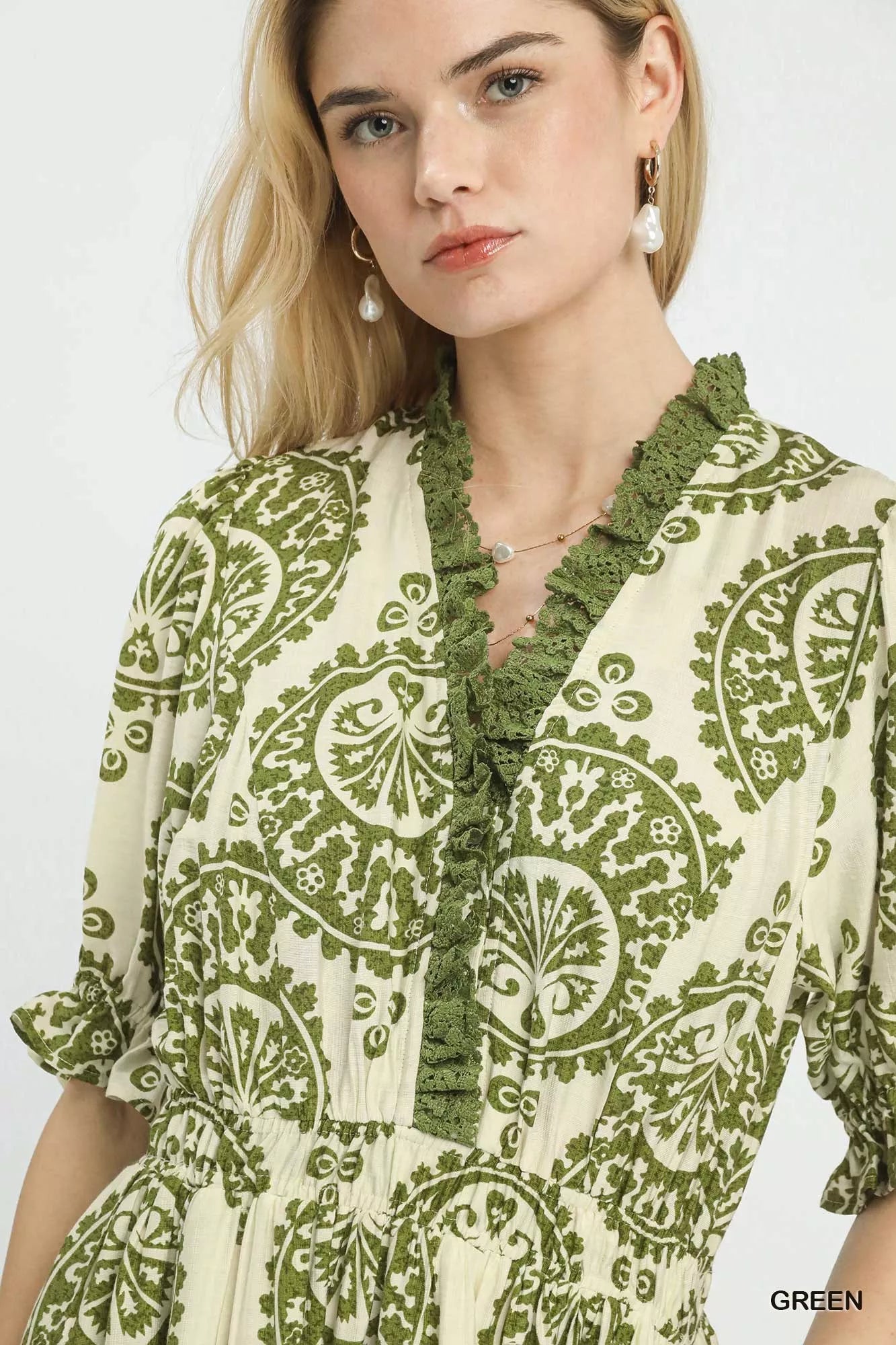 Umgee Paisley Smocked Waist Midi Dress