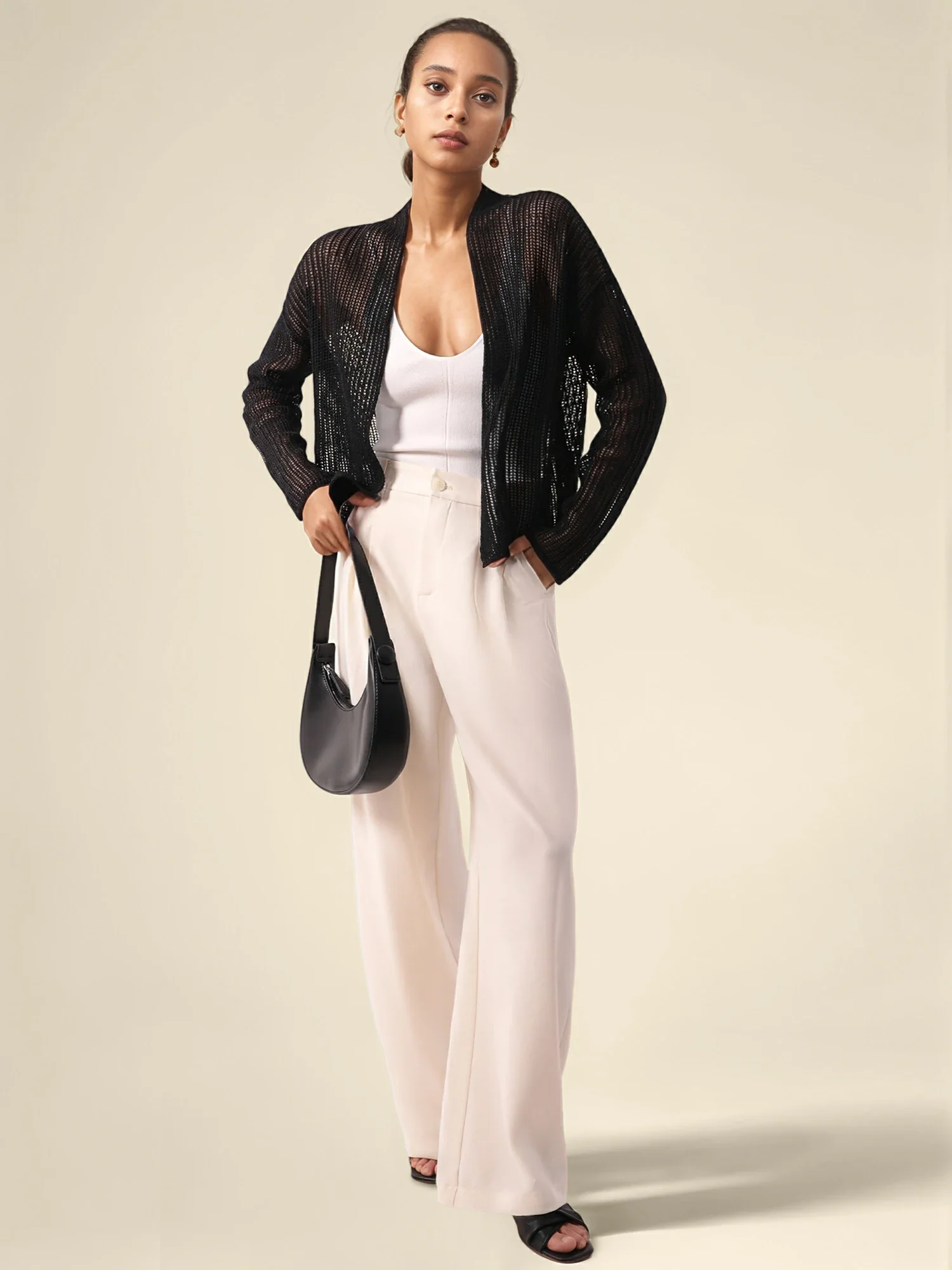 Cotton & Lyocell Long Sleeve Hollow Cardigan