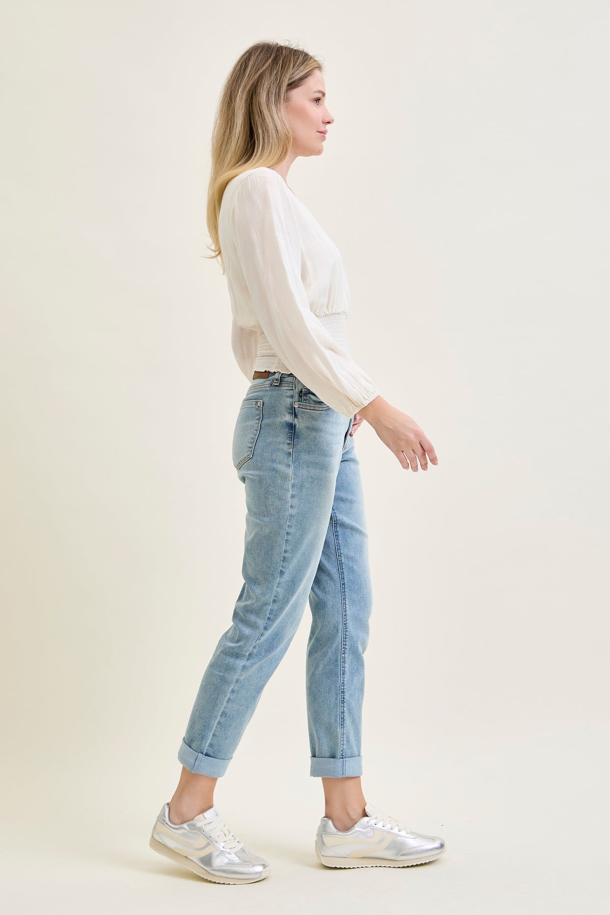 Laney V-Front Cool Denim Cuffed Boyfriend