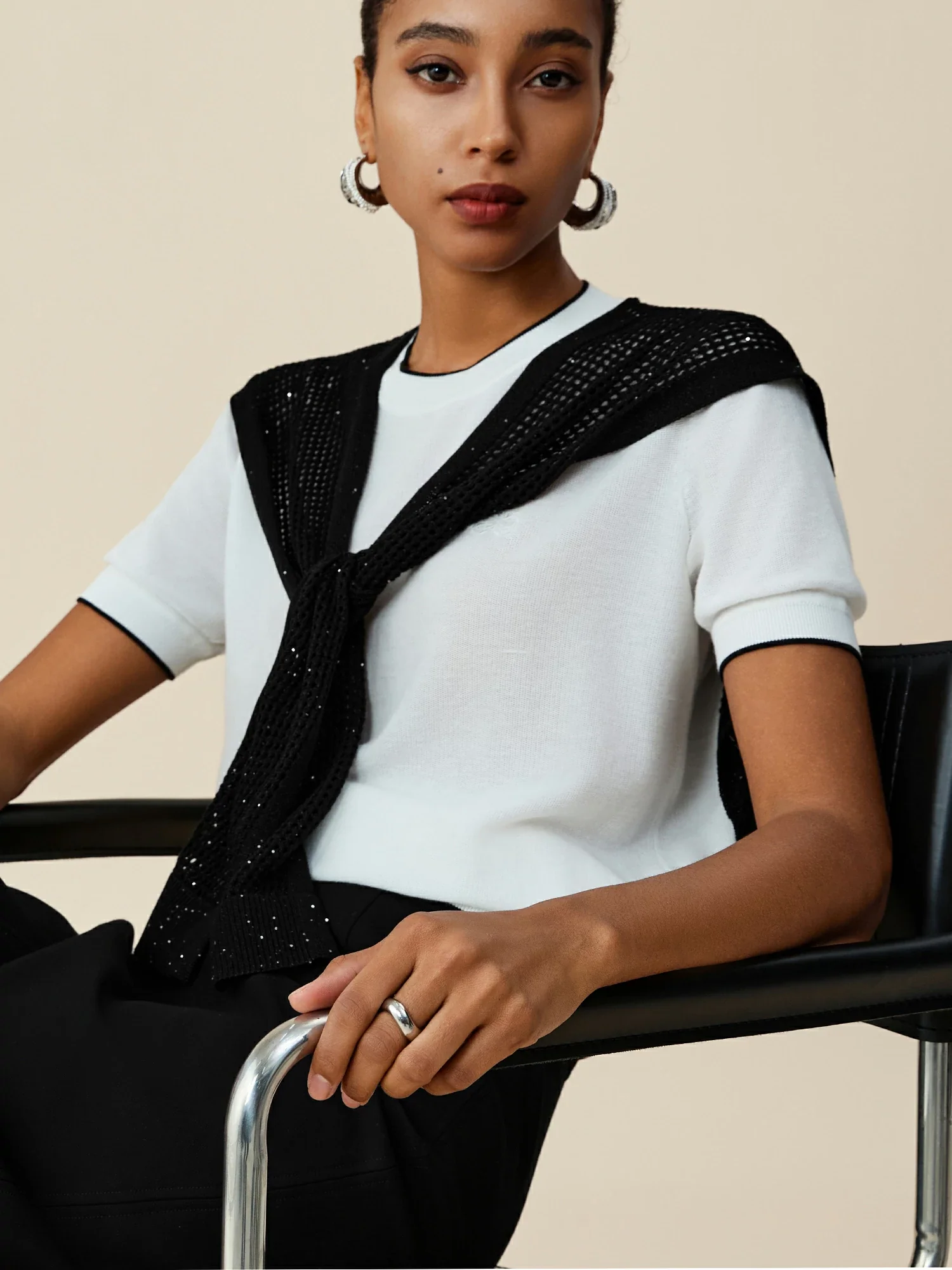 Lyocell & Linen Sequined Knitted Shawl