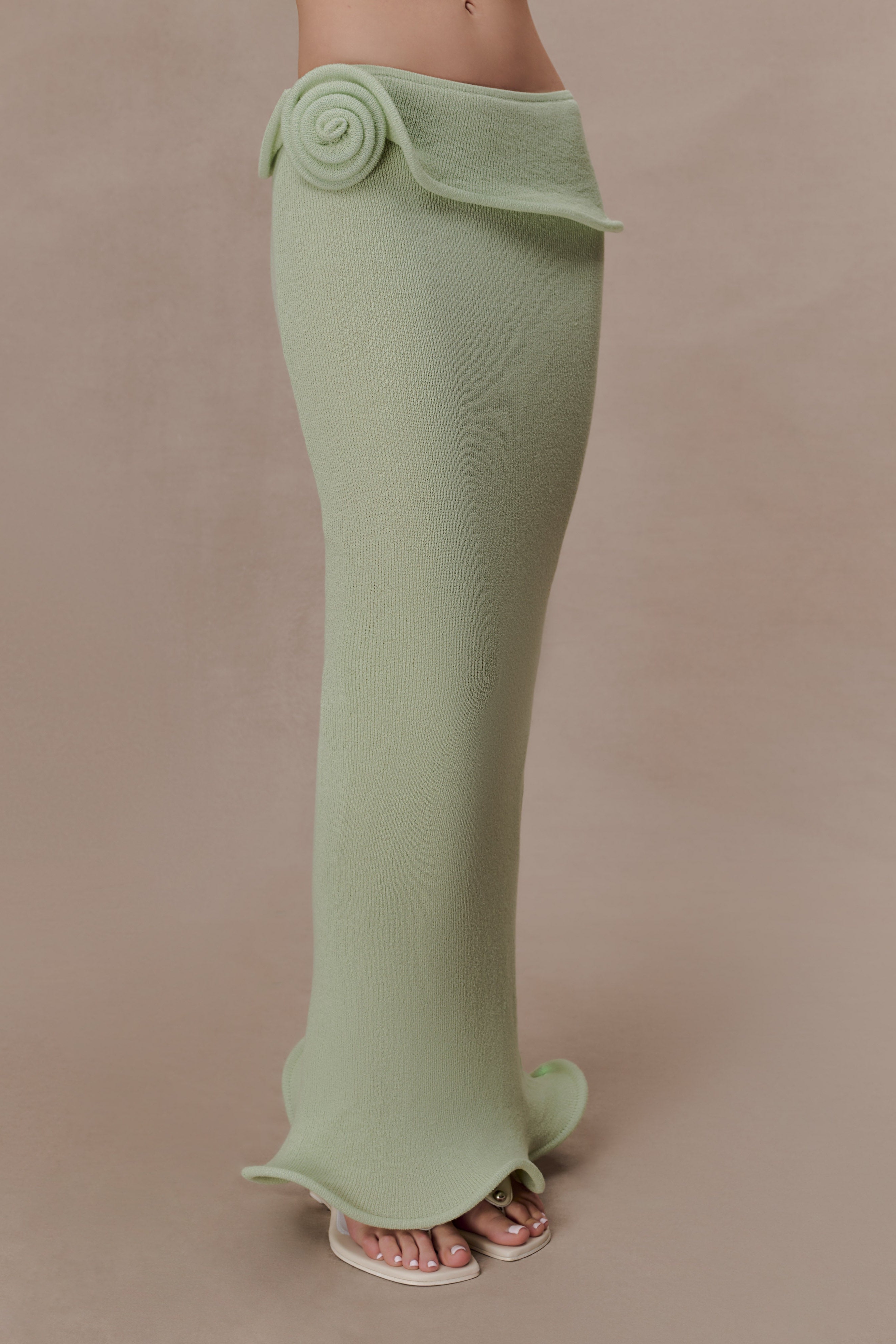 Green Knit Wired Maxi Skirt