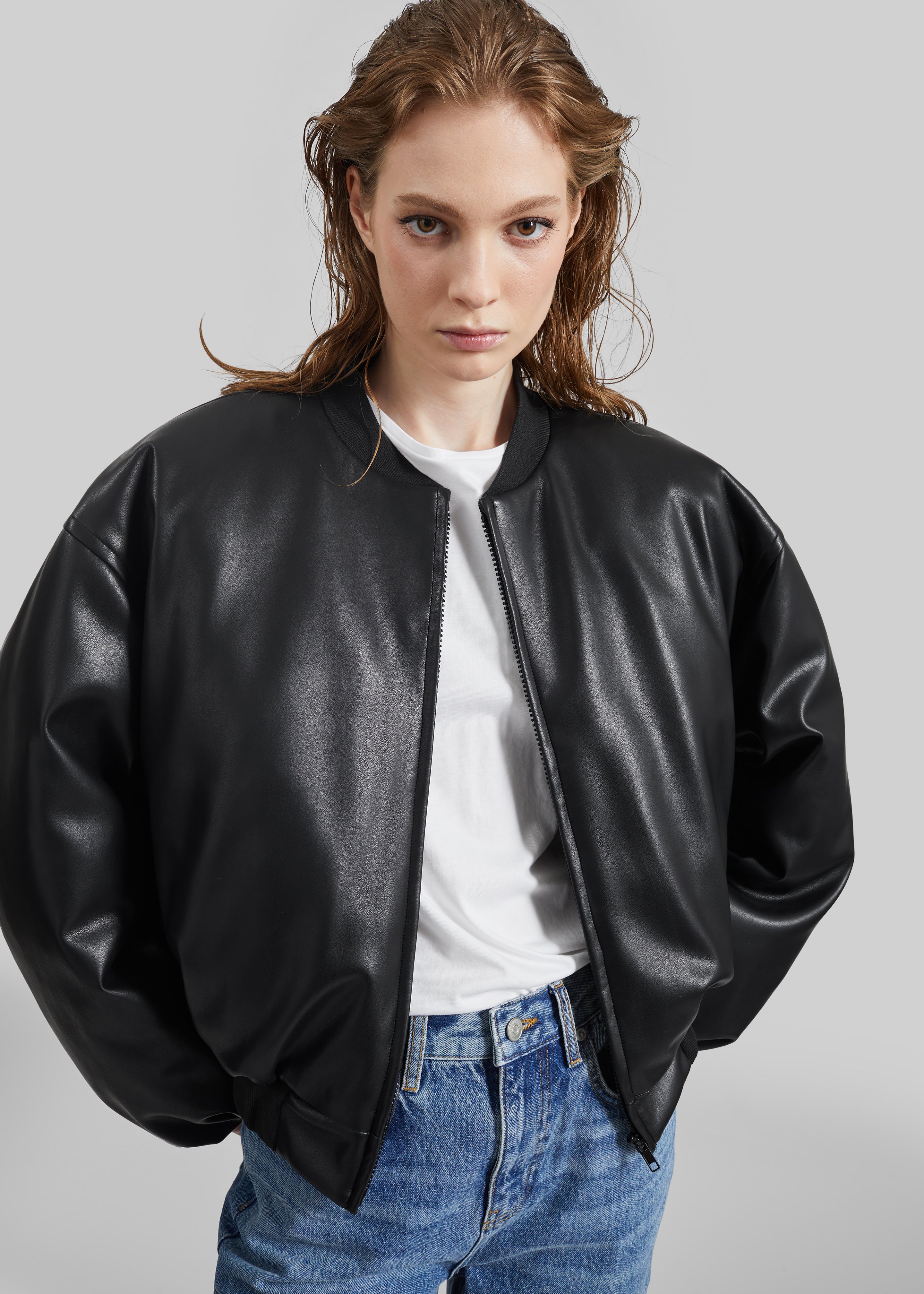 Arolla Faux Leather Draped Jacket - Black