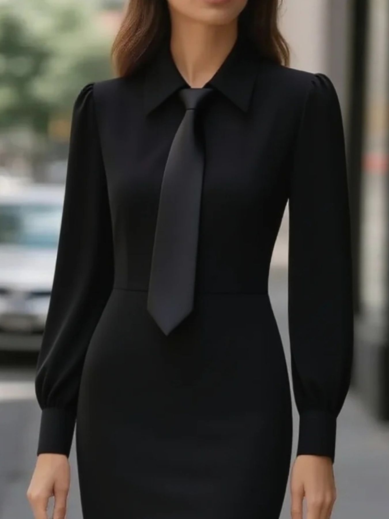 Tie-Neck Long Sleeve Dress