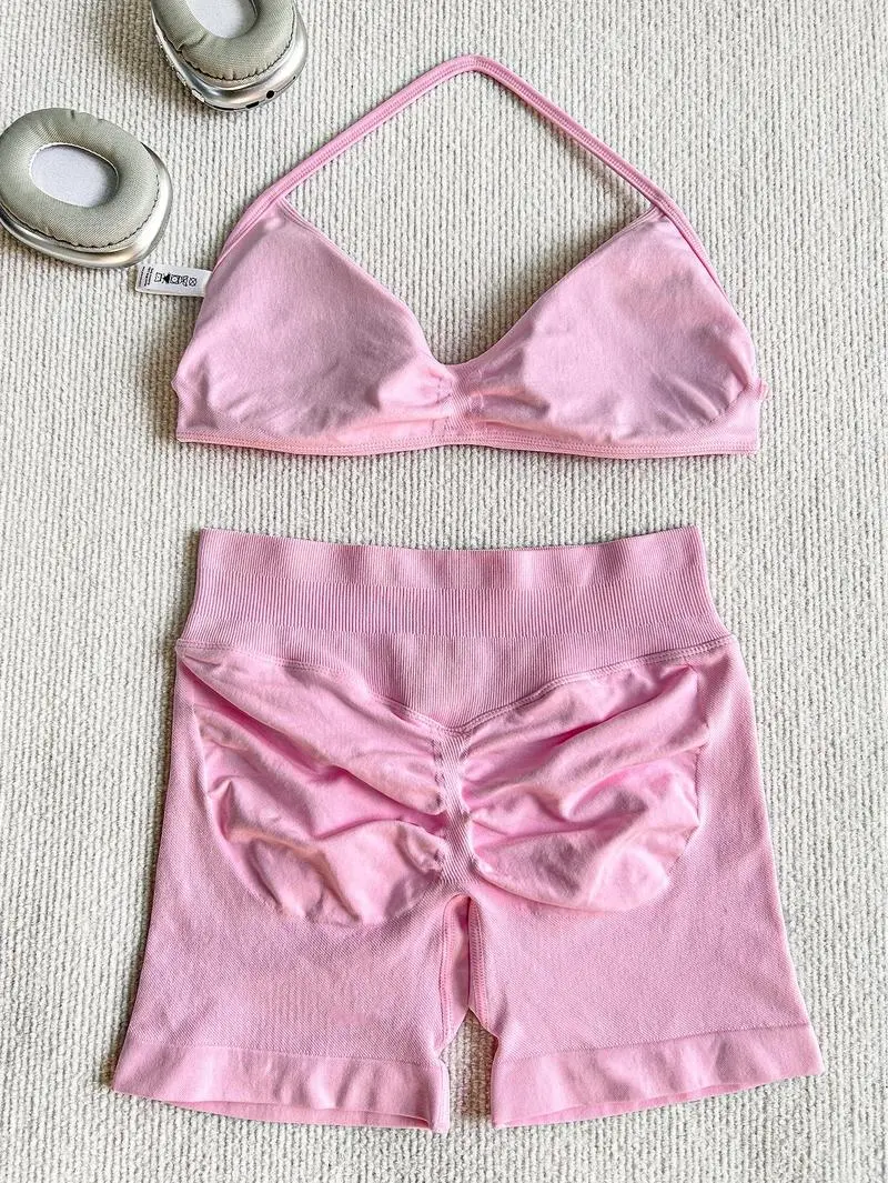 New Women's Sporty Yoga Set, High-Waist Tight-Fitting Shorts and Tank Top