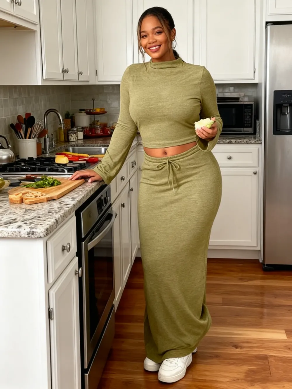 Women Flounce Sleeve Crop Tee Skirt Two-piece Set