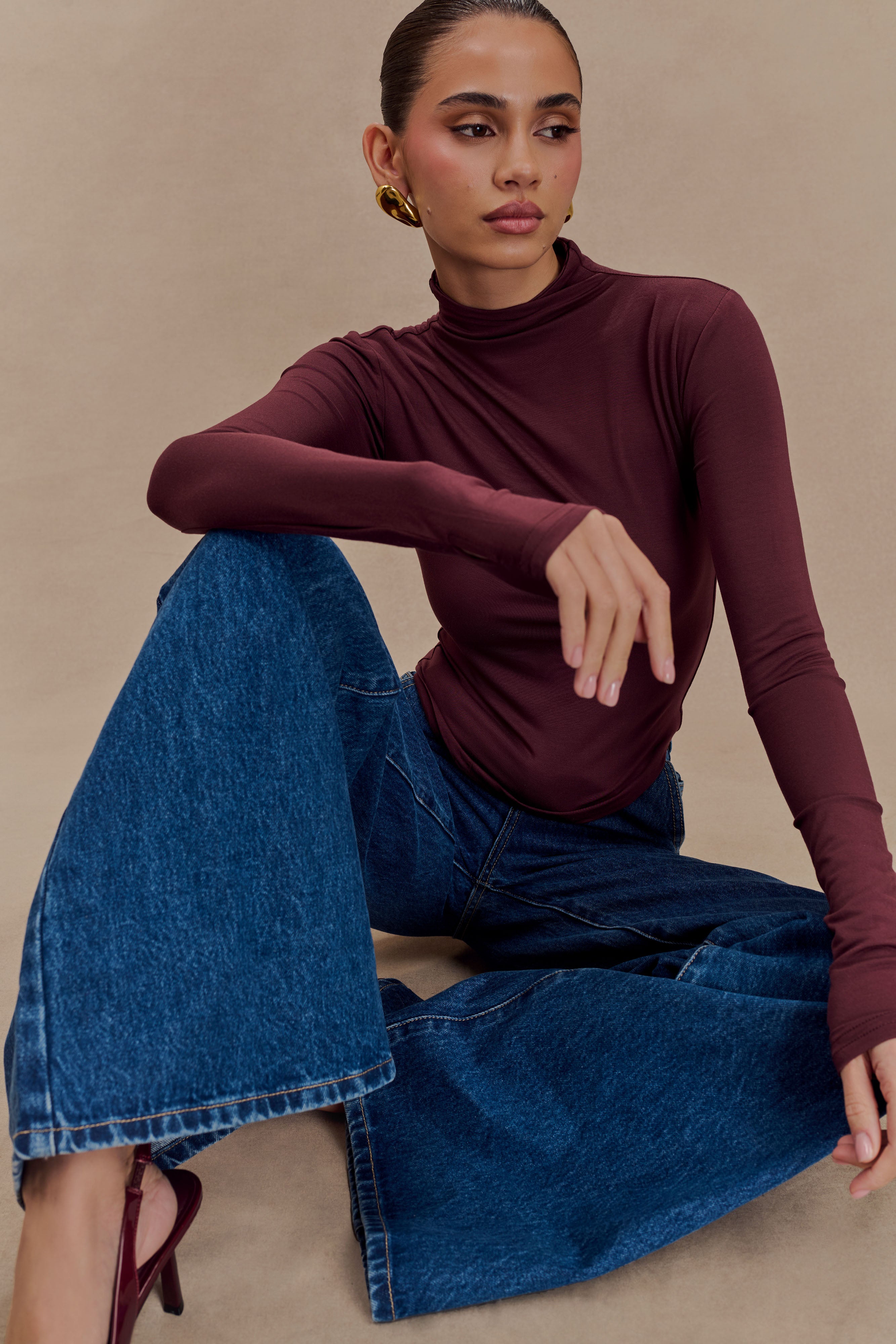 Mahogany Modal Long Sleeve High Neck Top