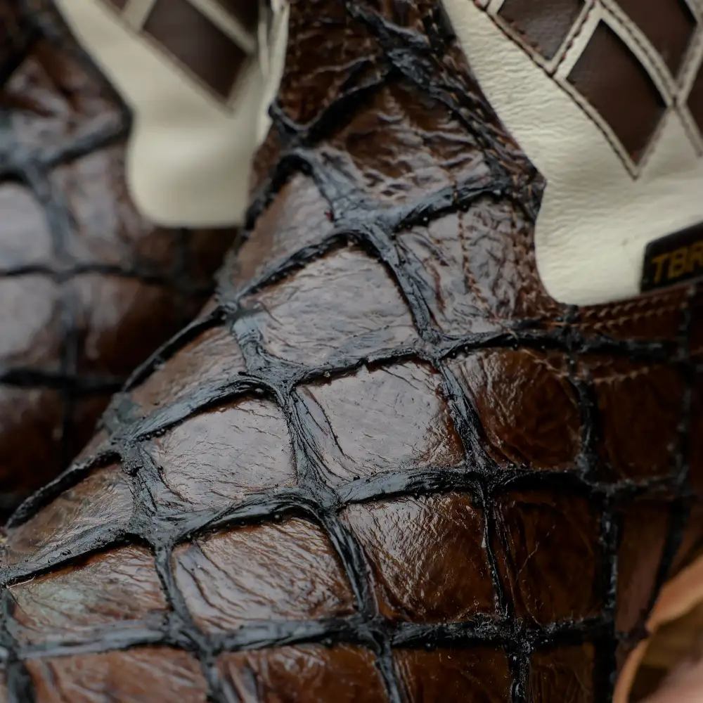 Chocolate Brown Pirarucu Leather Boots - Square Toe