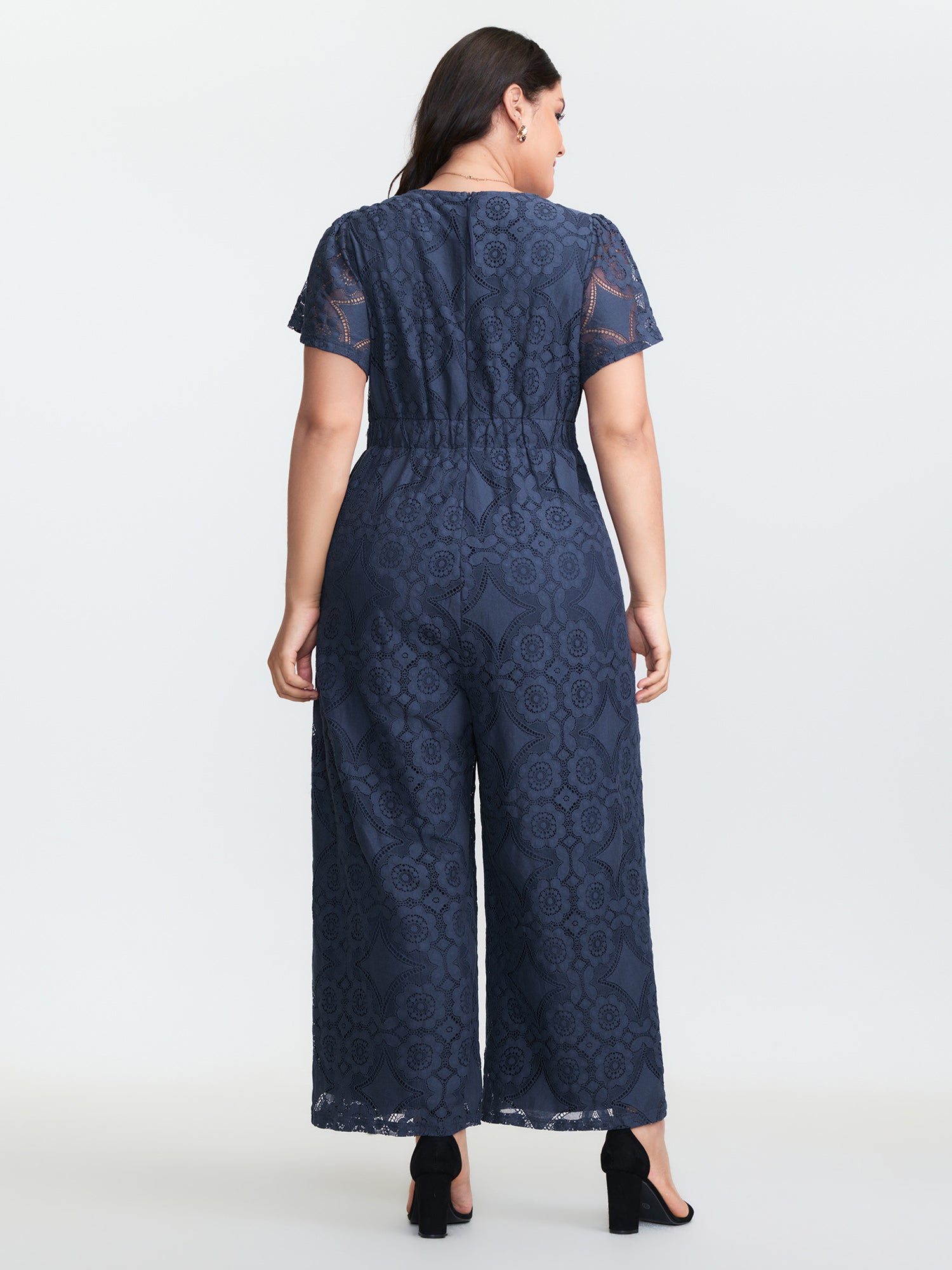 Floral Lace Sheer Stretchy Waist Jumpsuit