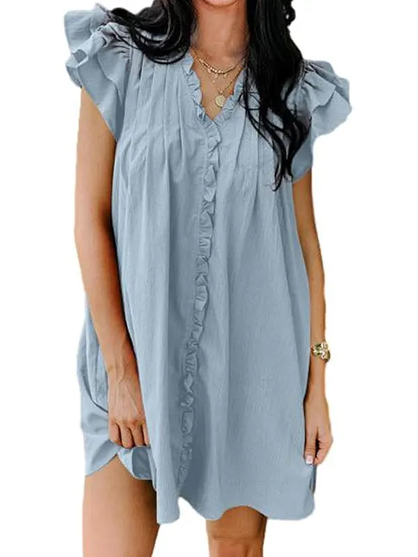 Elegant V-Neck Ruffle Sleeve Dress for Women