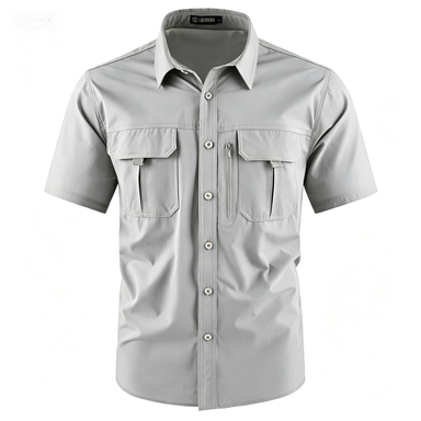 Men's American-Style Solid Color Shirt with Hidden Ventilation Holes Casual Summer Beach Nylon Shirt High-Quality Fabric Short Sleeves Button Closures