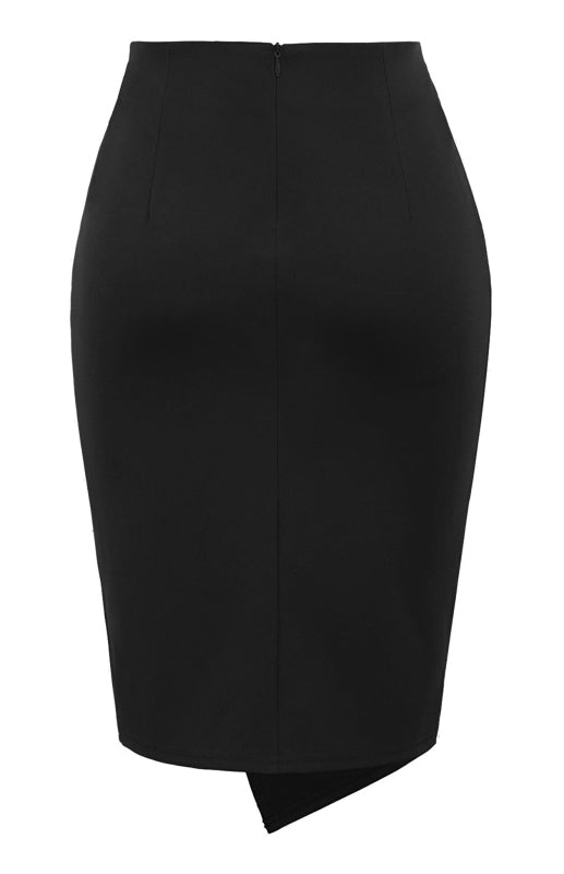 Pleated Solid Color Bodycon Midi Skirt