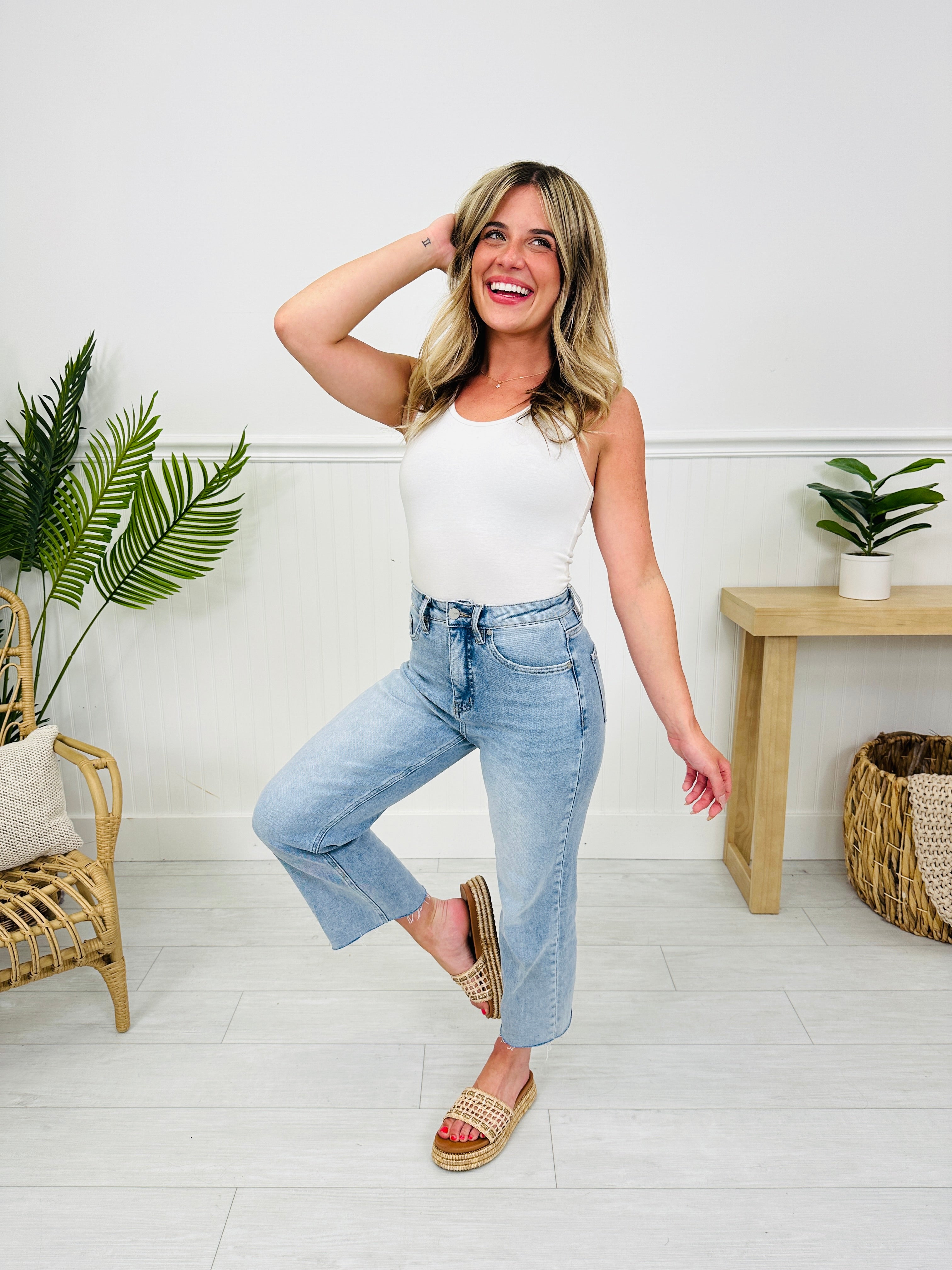 Along For The Ride Wide Leg Cropped Jeans With Tummy Control