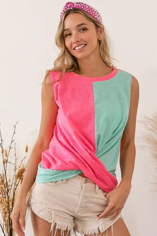 Slub Terry Color Block Twisted Top