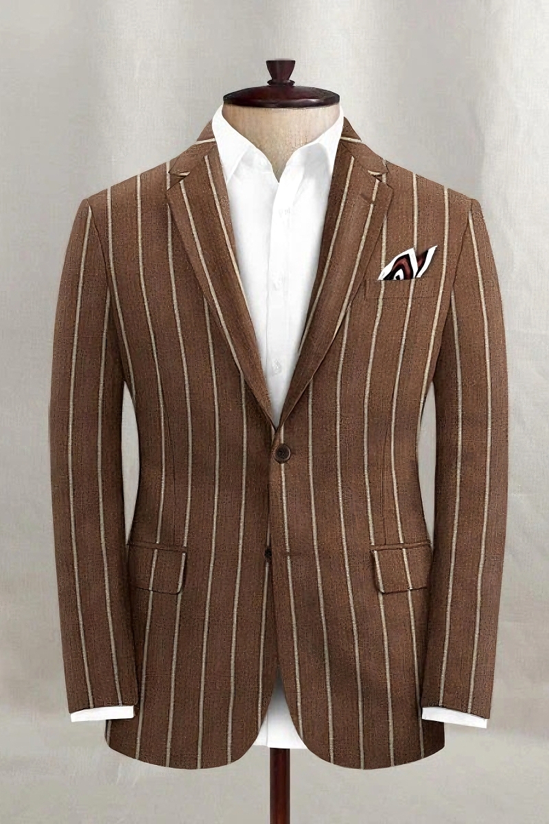 Men's Retro Formal Style Chestnut Brown Pinstripe Blazer