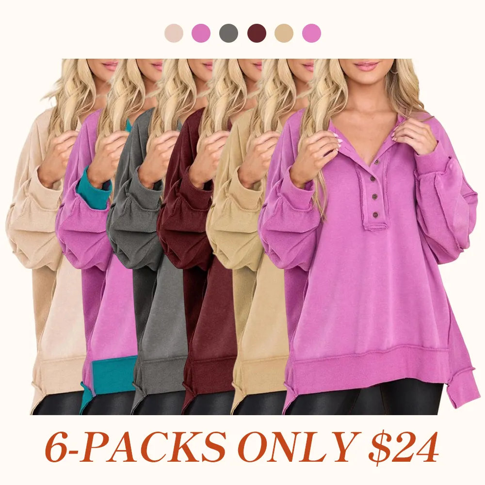 Women's Oversized Button Henley Sweatshirts