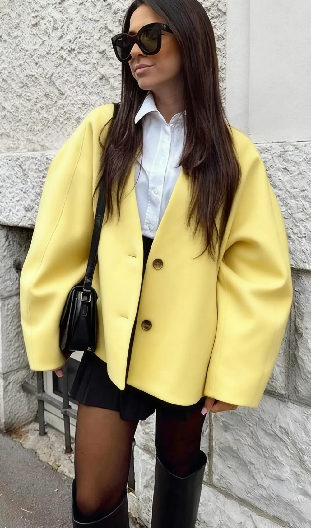 Women's Solid Button Front Pocket Woolen Coat