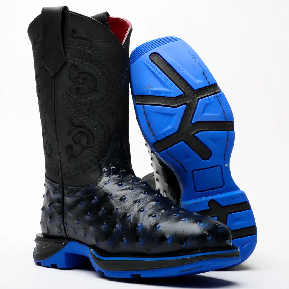 Black/Blue Ostrich Leather Boots With 3D Lightweight Sole - Composite Toe